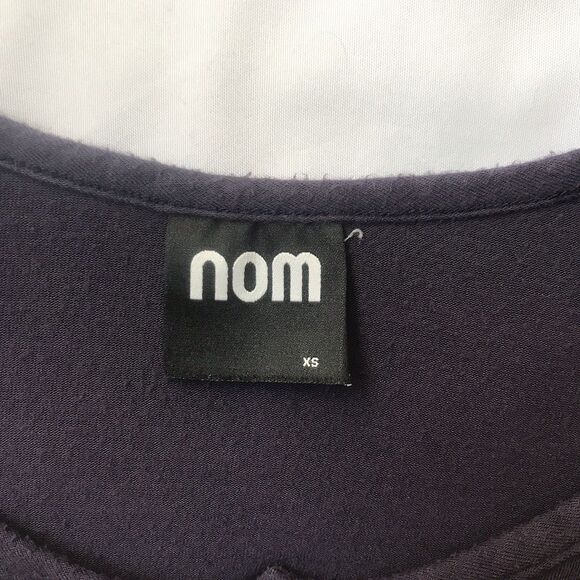 NOM Maternity Shirt Sz XS Purple Henley Button Front Short Sleeve Stretch Scoop - Picture 2 of 8